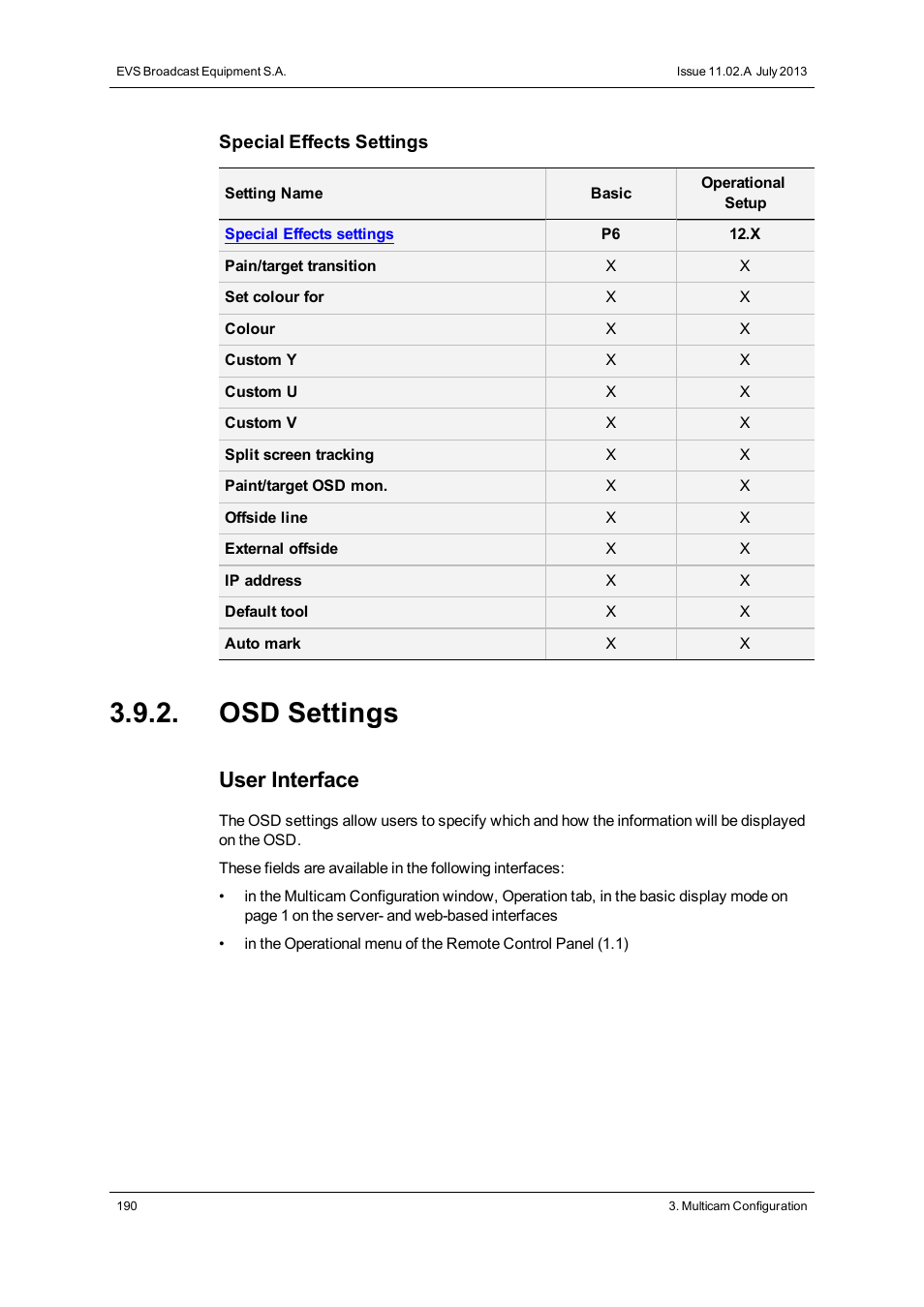 Osd settings, User interface | EVS XT3 Version 11.02 - July 2013 Configuration Manual User Manual | Page 198 / 244