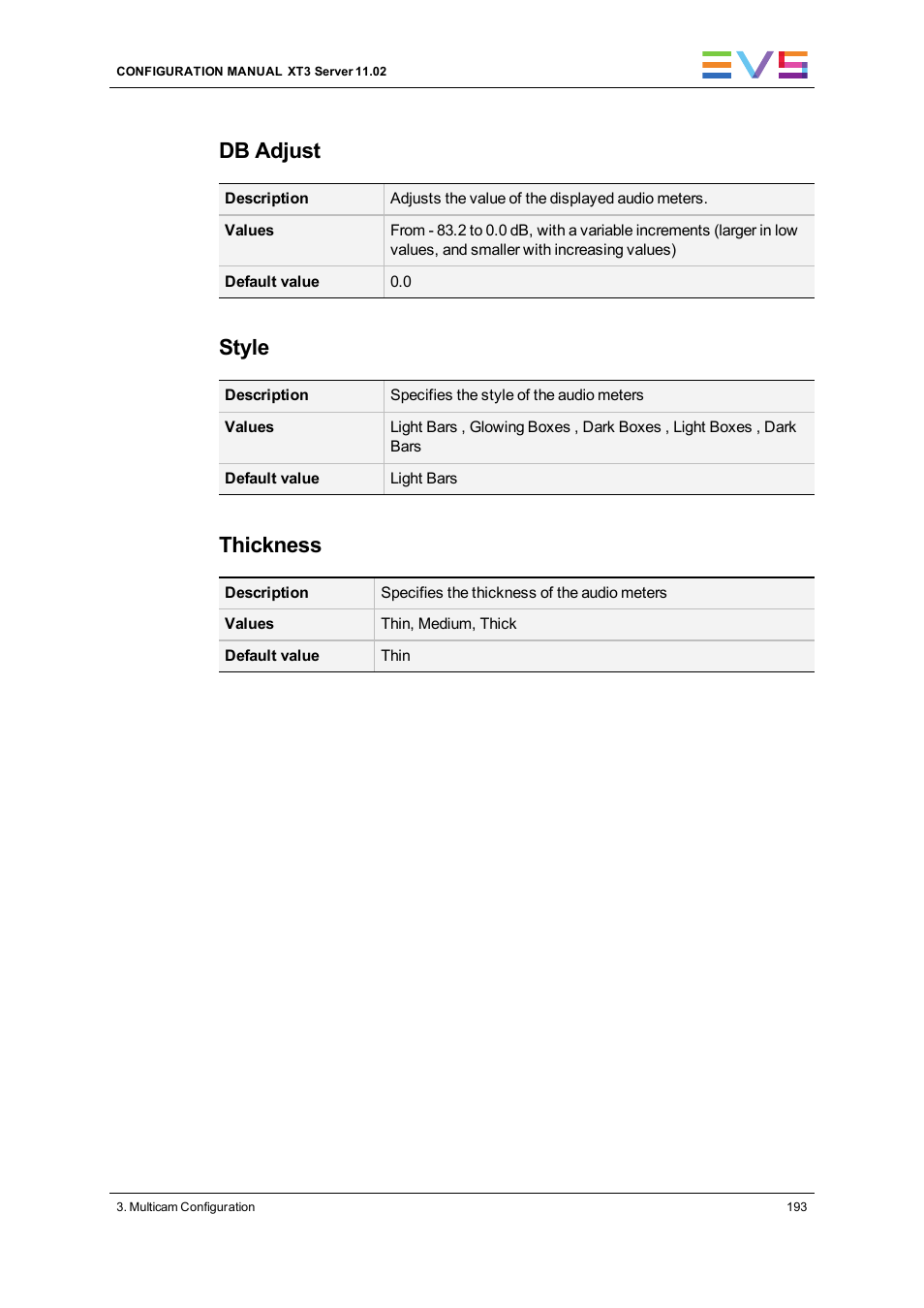 Db adjust, Style, Thickness | EVS XT3 Version 11.02 - July 2013 Configuration Manual User Manual | Page 201 / 244