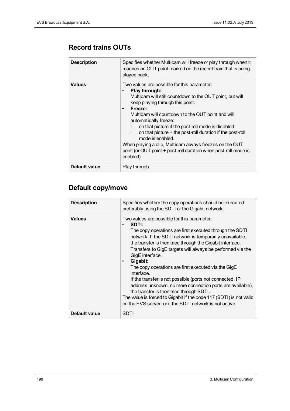 Record trains outs, Default copy/move | EVS XT3 Version 11.02 - July 2013 Configuration Manual User Manual | Page 206 / 244