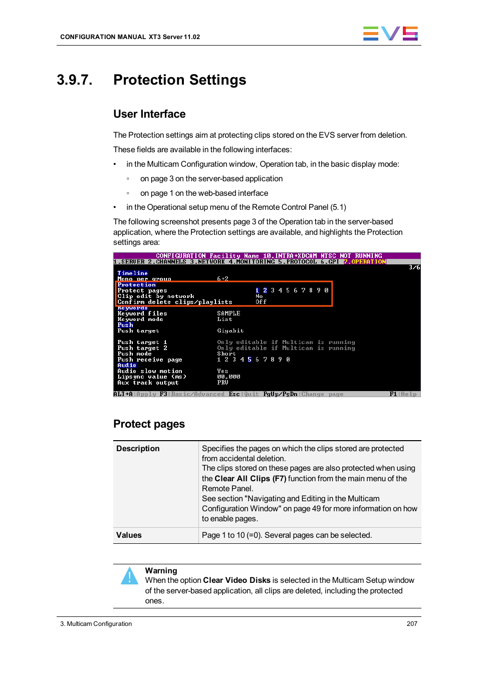 Protection settings, User interface, Protect pages | EVS XT3 Version 11.02 - July 2013 Configuration Manual User Manual | Page 215 / 244