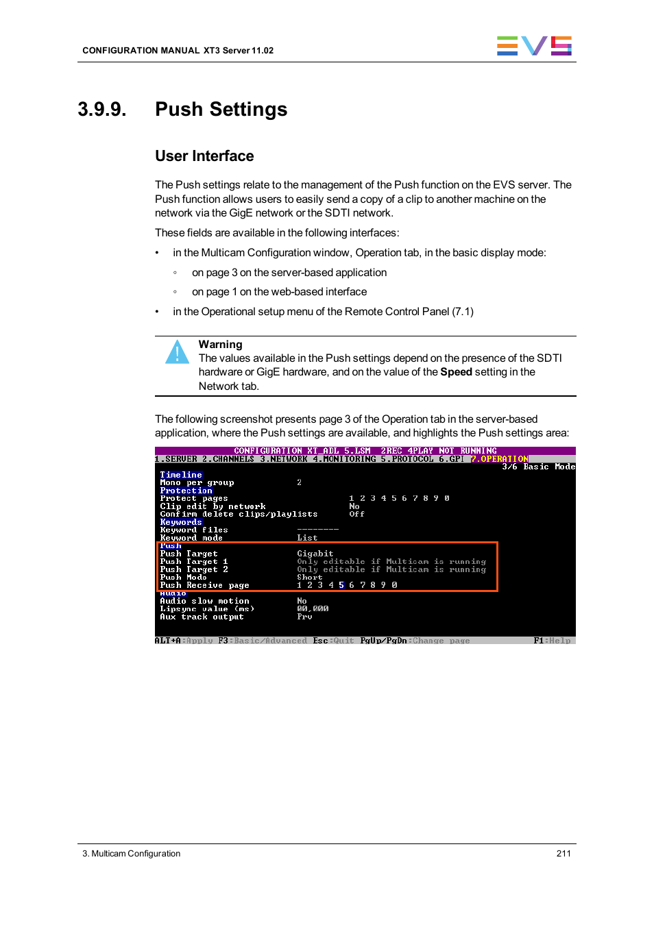 Push settings, User interface | EVS XT3 Version 11.02 - July 2013 Configuration Manual User Manual | Page 219 / 244