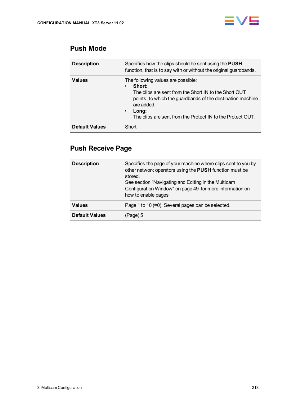 Push mode, Push receive page | EVS XT3 Version 11.02 - July 2013 Configuration Manual User Manual | Page 221 / 244