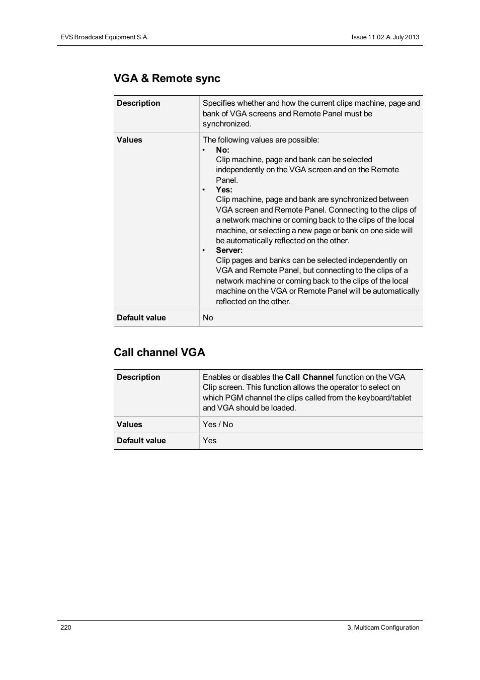 Vga & remote sync, Call channel vga | EVS XT3 Version 11.02 - July 2013 Configuration Manual User Manual | Page 228 / 244