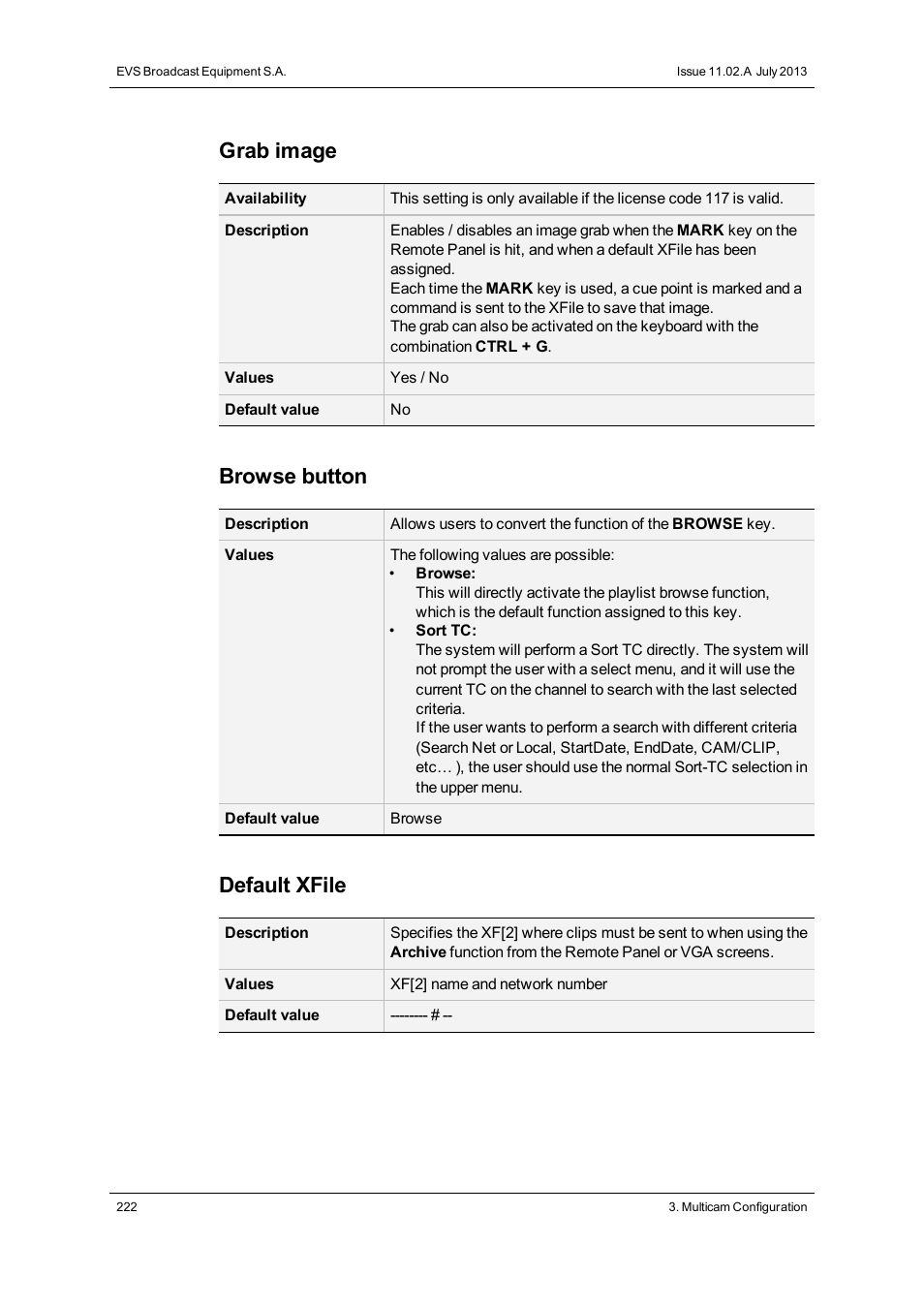 Grab image, Browse button, Default xfile | EVS XT3 Version 11.02 - July 2013 Configuration Manual User Manual | Page 230 / 244