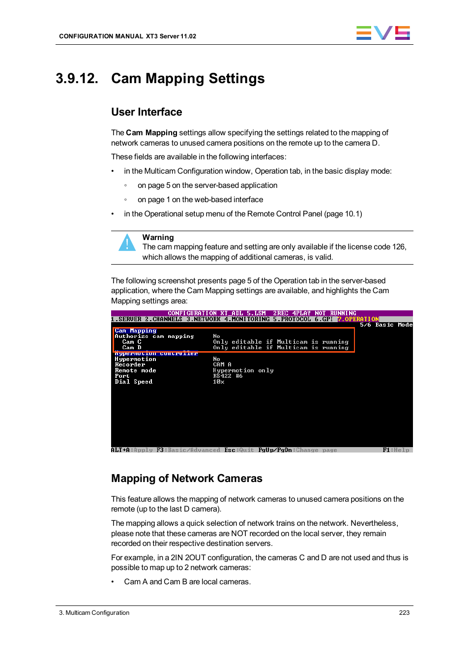 Cam mapping settings, User interface, Mapping of network cameras | EVS XT3 Version 11.02 - July 2013 Configuration Manual User Manual | Page 231 / 244