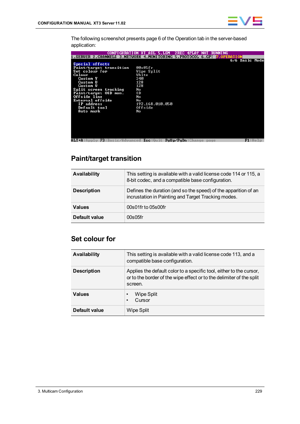 Paint/target transition, Set colour for | EVS XT3 Version 11.02 - July 2013 Configuration Manual User Manual | Page 237 / 244