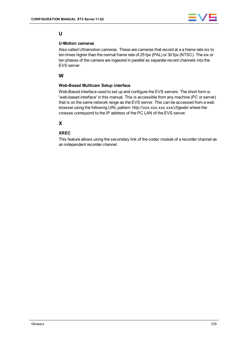 EVS XT3 Version 11.02 - July 2013 Configuration Manual User Manual | Page 243 / 244