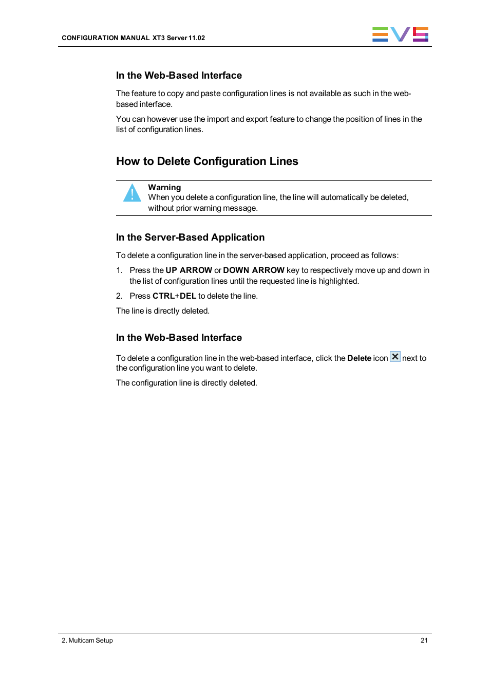 How to delete configuration lines | EVS XT3 Version 11.02 - July 2013 Configuration Manual User Manual | Page 29 / 244