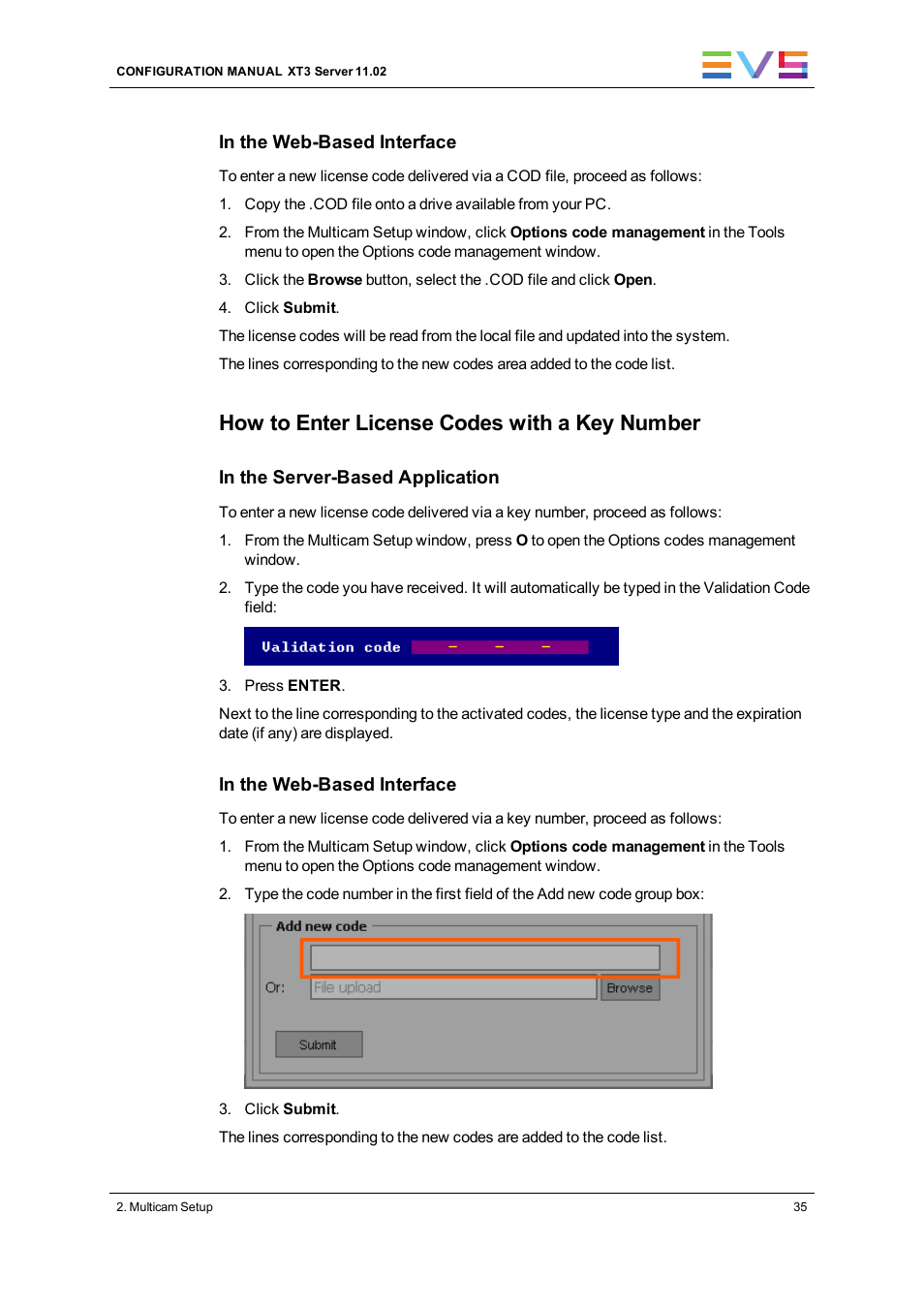 How to enter license codes with a key number | EVS XT3 Version 11.02 - July 2013 Configuration Manual User Manual | Page 43 / 244