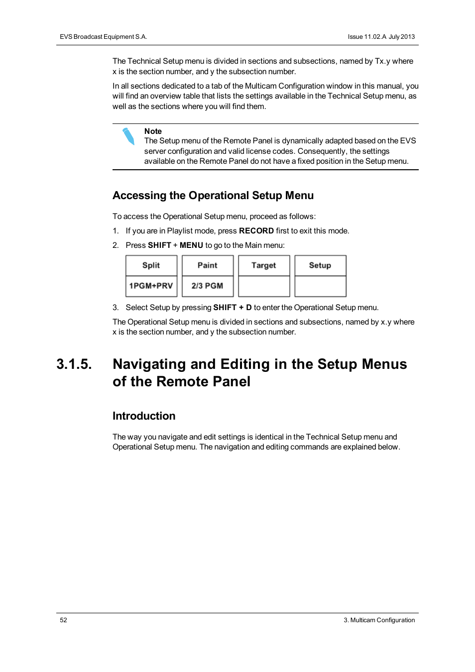 Accessing the operational setup menu, Introduction | EVS XT3 Version 11.02 - July 2013 Configuration Manual User Manual | Page 60 / 244