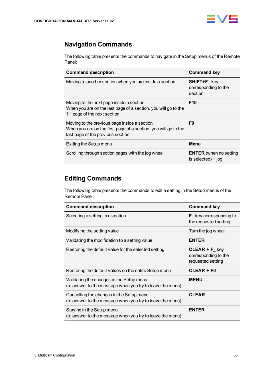 Navigation commands, Editing commands | EVS XT3 Version 11.02 - July 2013 Configuration Manual User Manual | Page 61 / 244