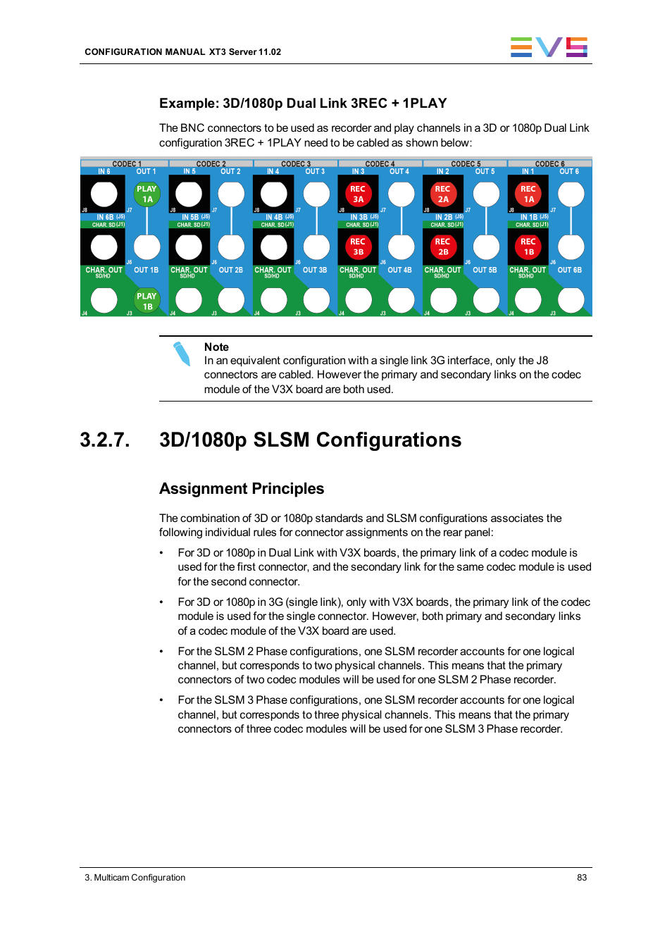 3d/1080p slsm configurations, Assignment principles | EVS XT3 Version 11.02 - July 2013 Configuration Manual User Manual | Page 91 / 244