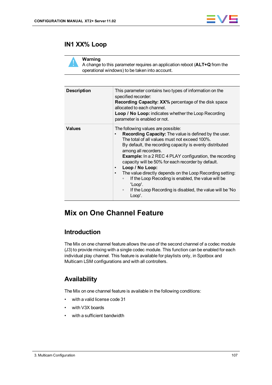 Mix on one channel feature, In1 xx% loop, Introduction | Availability | EVS XT2 Version 11.02 - July 2013 Configuration Manual User Manual | Page 115 / 227
