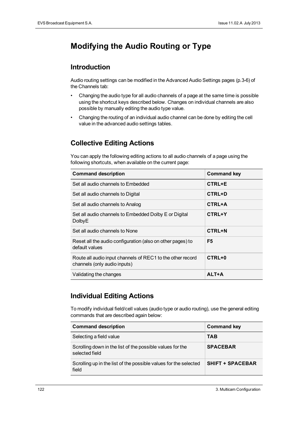 Modifying the audio routing or type, Introduction, Collective editing actions | Individual editing actions | EVS XT2 Version 11.02 - July 2013 Configuration Manual User Manual | Page 130 / 227