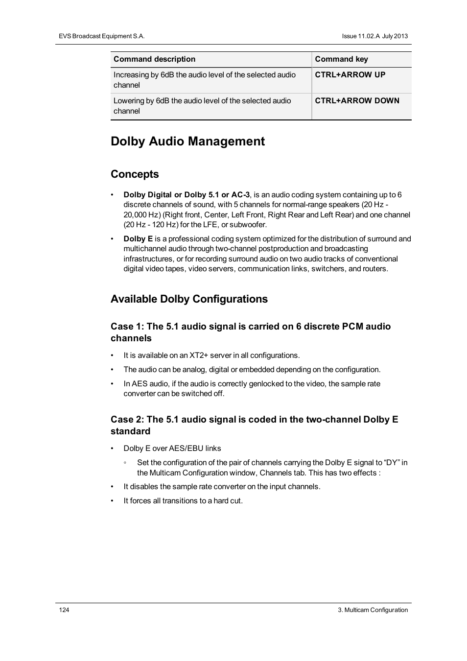Dolby audio management, Concepts, Available dolby configurations | EVS XT2 Version 11.02 - July 2013 Configuration Manual User Manual | Page 132 / 227