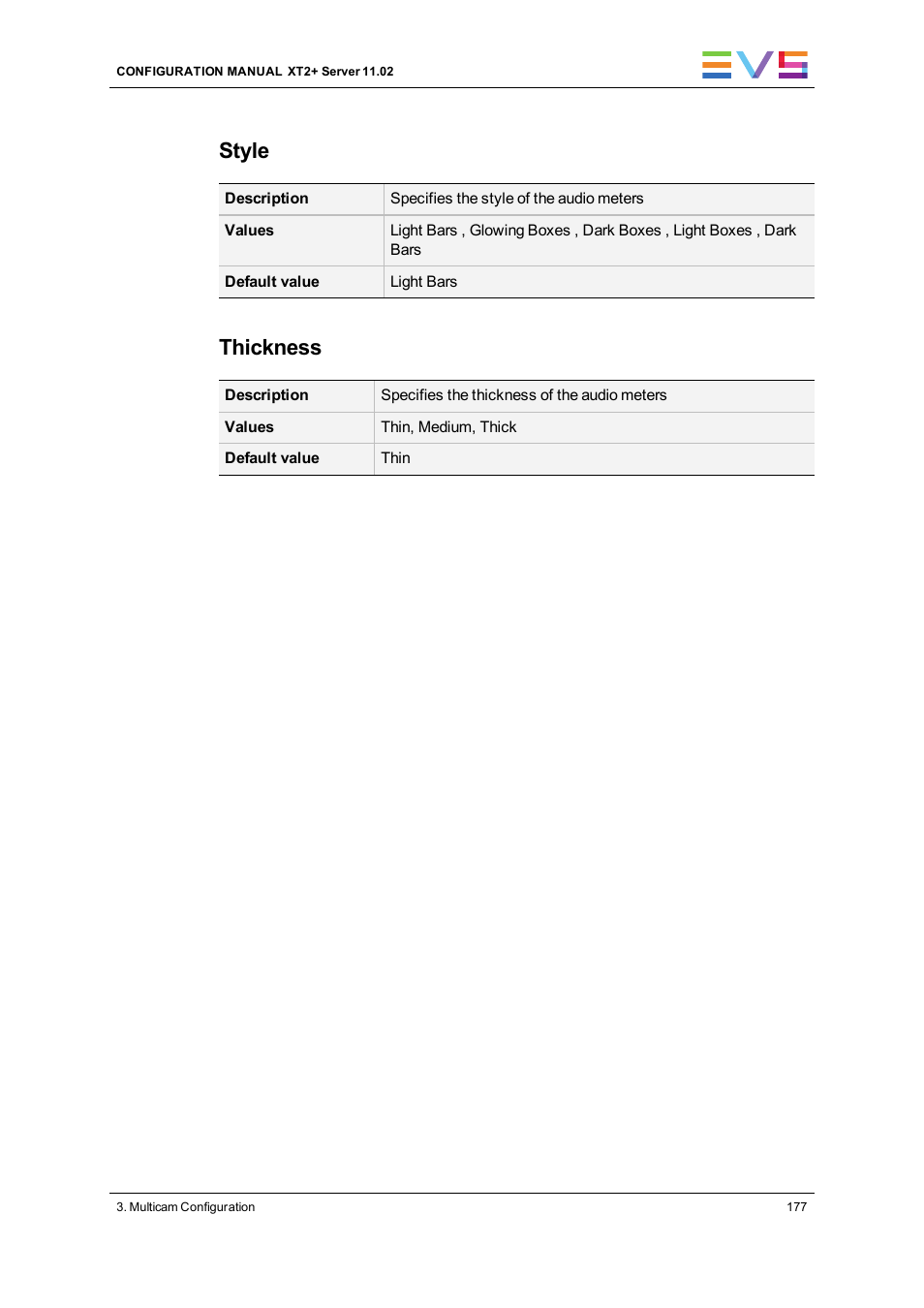 Style, Thickness | EVS XT2 Version 11.02 - July 2013 Configuration Manual User Manual | Page 185 / 227