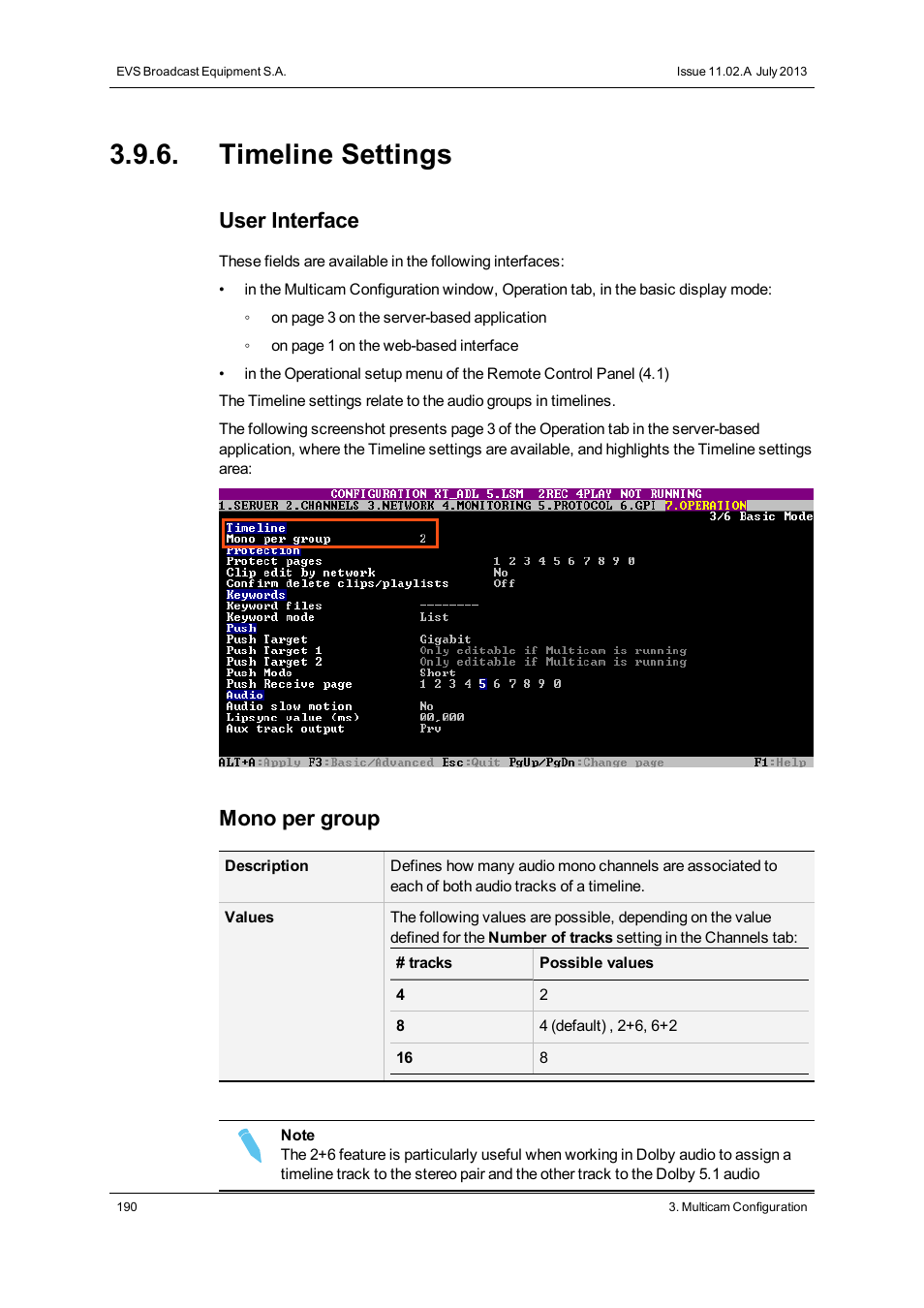 Timeline settings, User interface, Mono per group | EVS XT2 Version 11.02 - July 2013 Configuration Manual User Manual | Page 198 / 227