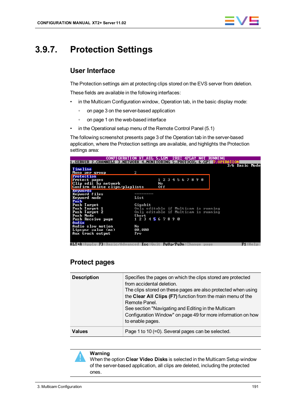 Protection settings, User interface, Protect pages | EVS XT2 Version 11.02 - July 2013 Configuration Manual User Manual | Page 199 / 227