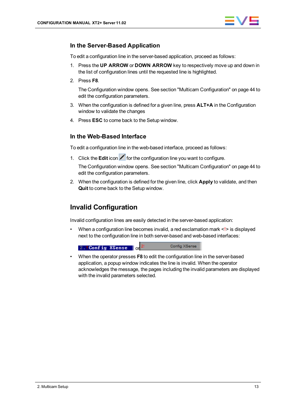Invalid configuration | EVS XT2 Version 11.02 - July 2013 Configuration Manual User Manual | Page 21 / 227