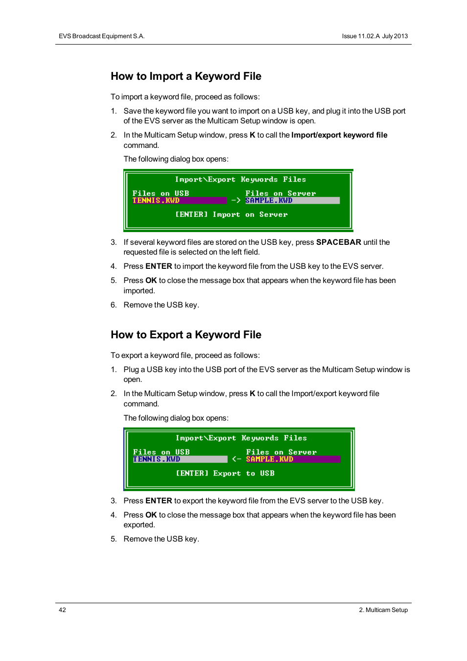 How to import a keyword file, How to export a keyword file | EVS XT2 Version 11.02 - July 2013 Configuration Manual User Manual | Page 50 / 227