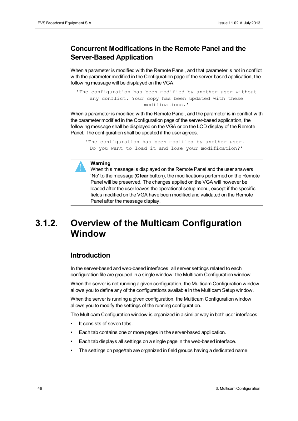 Overview of the multicam configuration window, Introduction | EVS XT2 Version 11.02 - July 2013 Configuration Manual User Manual | Page 54 / 227