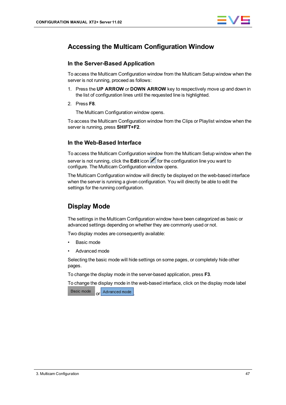 Accessing the multicam configuration window, Display mode | EVS XT2 Version 11.02 - July 2013 Configuration Manual User Manual | Page 55 / 227