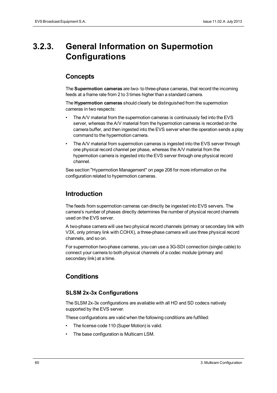 General information on supermotion configurations, Concepts, Introduction | Conditions | EVS XT2 Version 11.02 - July 2013 Configuration Manual User Manual | Page 68 / 227