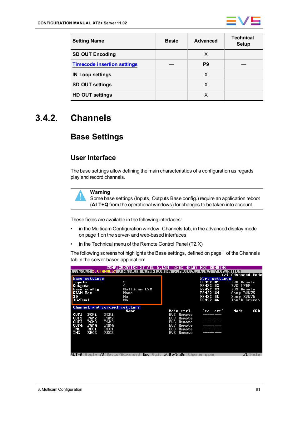 Channels, Base settings, User interface | EVS XT2 Version 11.02 - July 2013 Configuration Manual User Manual | Page 99 / 227