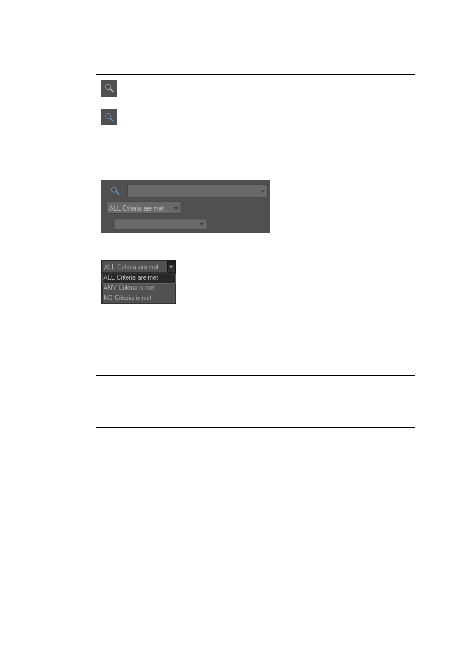 Filter extended area, Criteria combination, Filter fields | EVS Xedio Dispatcher Version 4.02 - April 2012 User Manual User Manual | Page 98 / 124