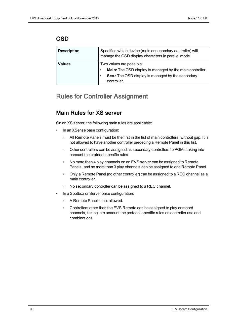 Rules for controller assignment, Main rules for xs server | EVS XS Version 11.01 - November 2012 Configuration Manual User Manual | Page 103 / 212