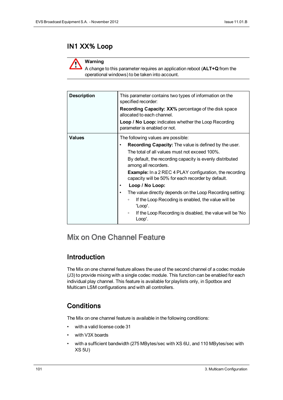 Mix on one channel feature, In1 xx% loop, Introduction | Conditions | EVS XS Version 11.01 - November 2012 Configuration Manual User Manual | Page 111 / 212
