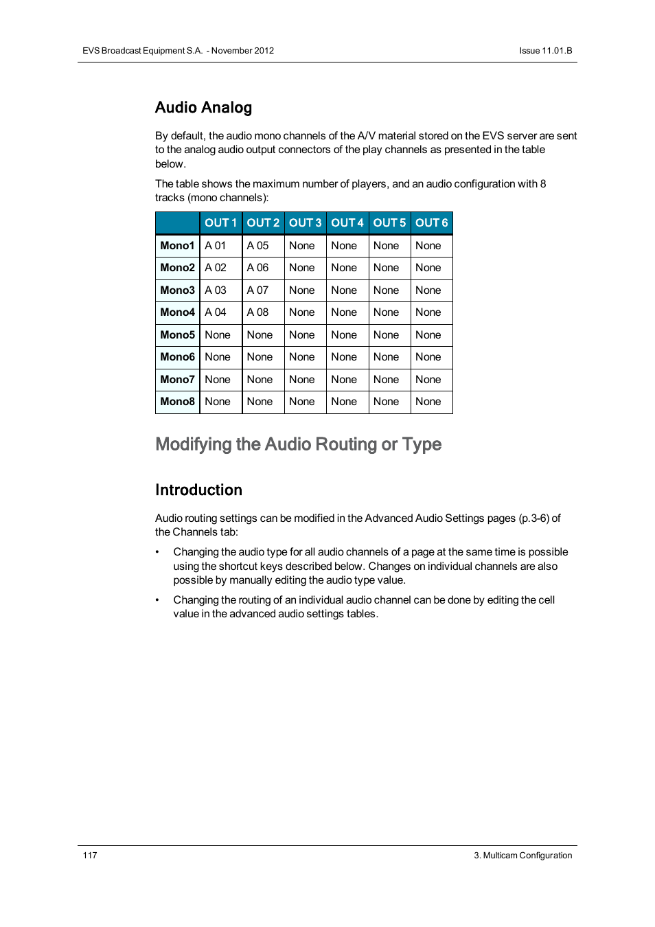 Modifying the audio routing or type, Audio analog, Introduction | EVS XS Version 11.01 - November 2012 Configuration Manual User Manual | Page 127 / 212