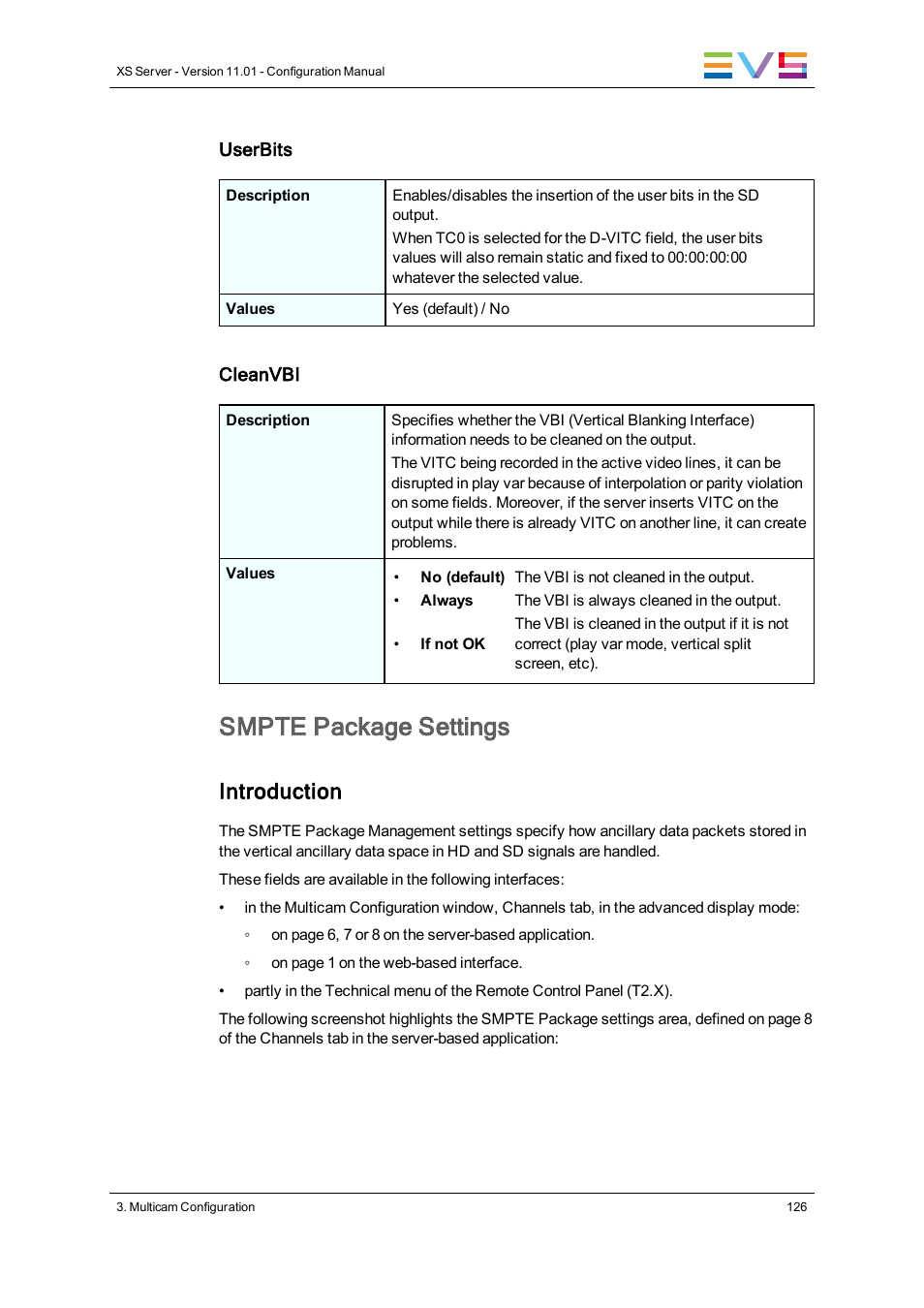 Smpte 334m packets management settings, Smpte package settings, Introduction | EVS XS Version 11.01 - November 2012 Configuration Manual User Manual | Page 136 / 212