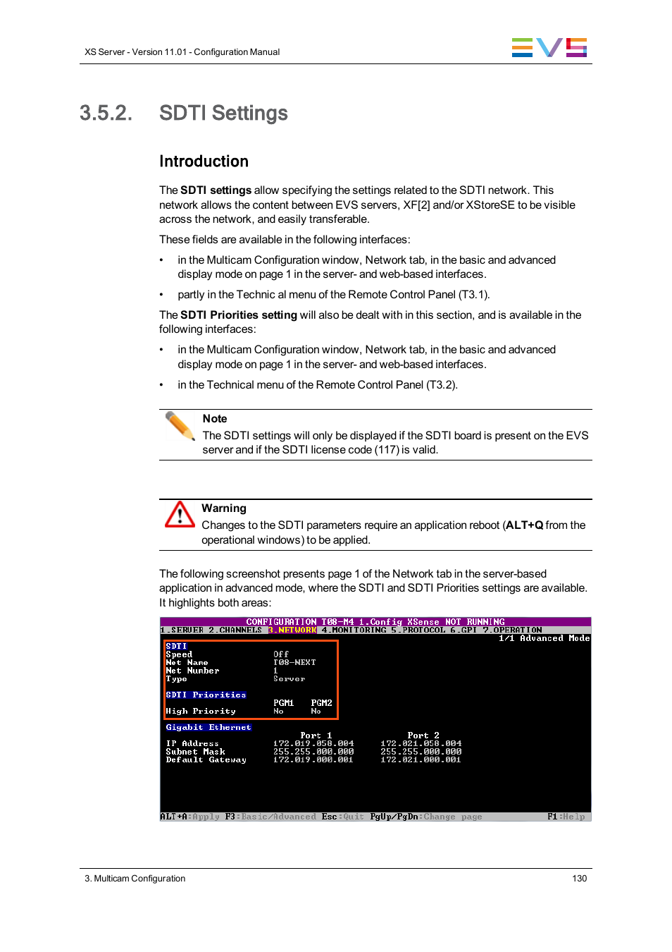 Sdti settings, Introduction | EVS XS Version 11.01 - November 2012 Configuration Manual User Manual | Page 140 / 212