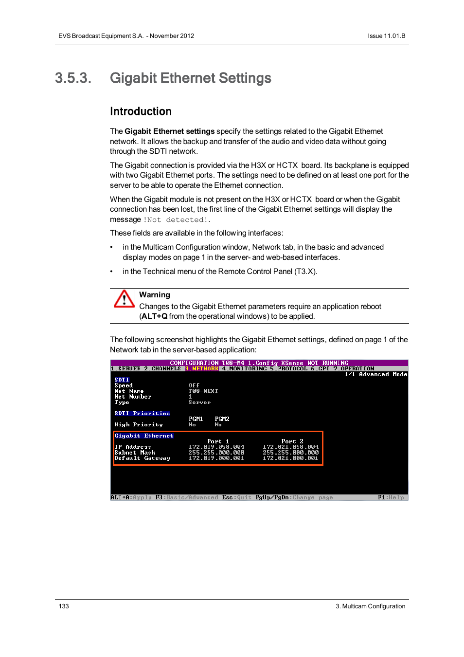Gigabit ethernet settings, Introduction | EVS XS Version 11.01 - November 2012 Configuration Manual User Manual | Page 143 / 212