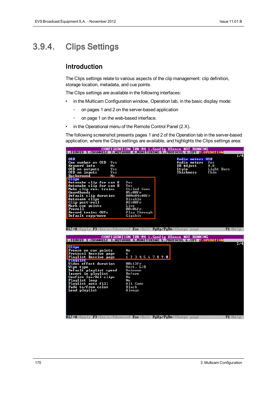 Clips settings, Introduction | EVS XS Version 11.01 - November 2012 Configuration Manual User Manual | Page 185 / 212