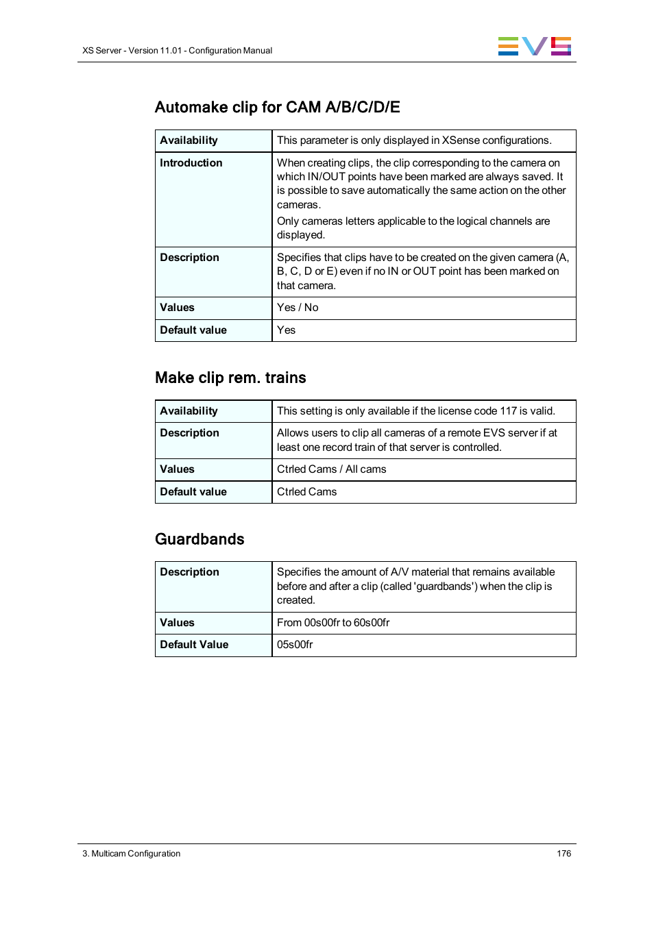 Automake clip for cam a/b/c/d/e, Make clip rem. trains, Guardbands | EVS XS Version 11.01 - November 2012 Configuration Manual User Manual | Page 186 / 212