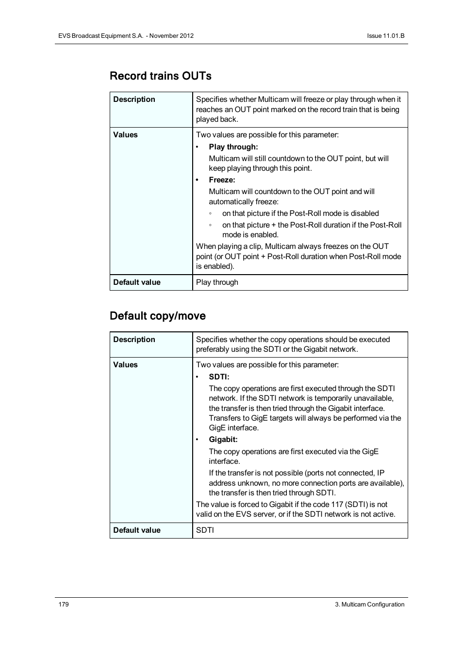 Record trains outs, Default copy/move | EVS XS Version 11.01 - November 2012 Configuration Manual User Manual | Page 189 / 212