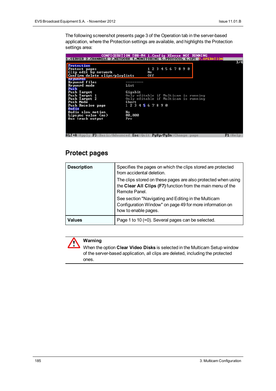 Protect pages | EVS XS Version 11.01 - November 2012 Configuration Manual User Manual | Page 195 / 212