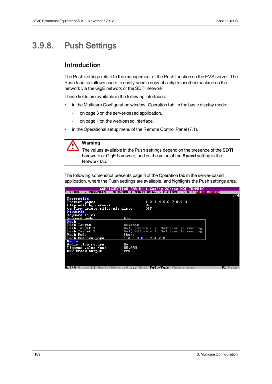 Push settings, Introduction | EVS XS Version 11.01 - November 2012 Configuration Manual User Manual | Page 199 / 212