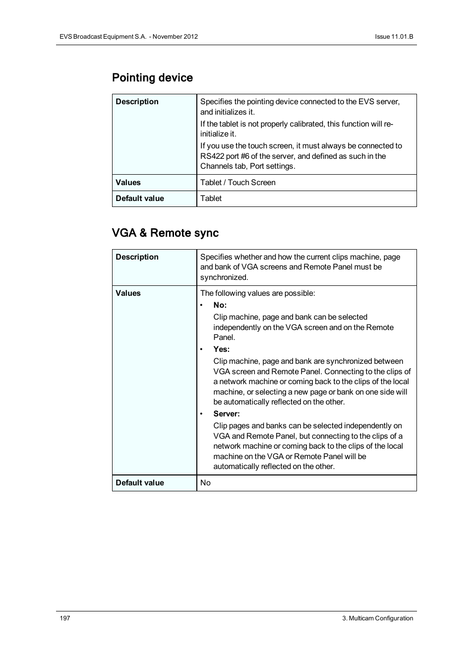 Pointing device, Vga & remote sync | EVS XS Version 11.01 - November 2012 Configuration Manual User Manual | Page 207 / 212