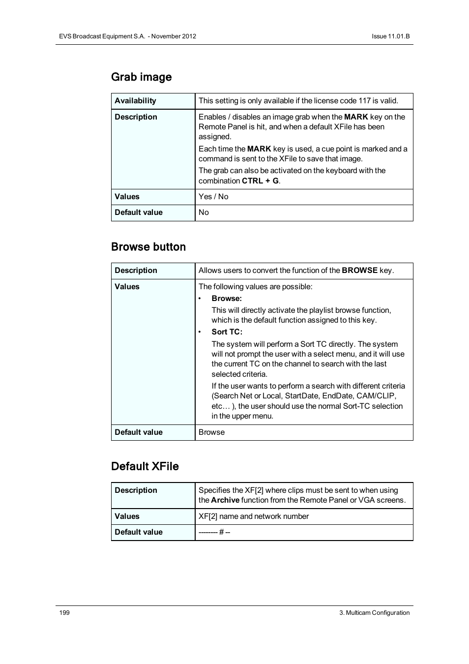Grab image, Browse button, Default xfile | EVS XS Version 11.01 - November 2012 Configuration Manual User Manual | Page 209 / 212