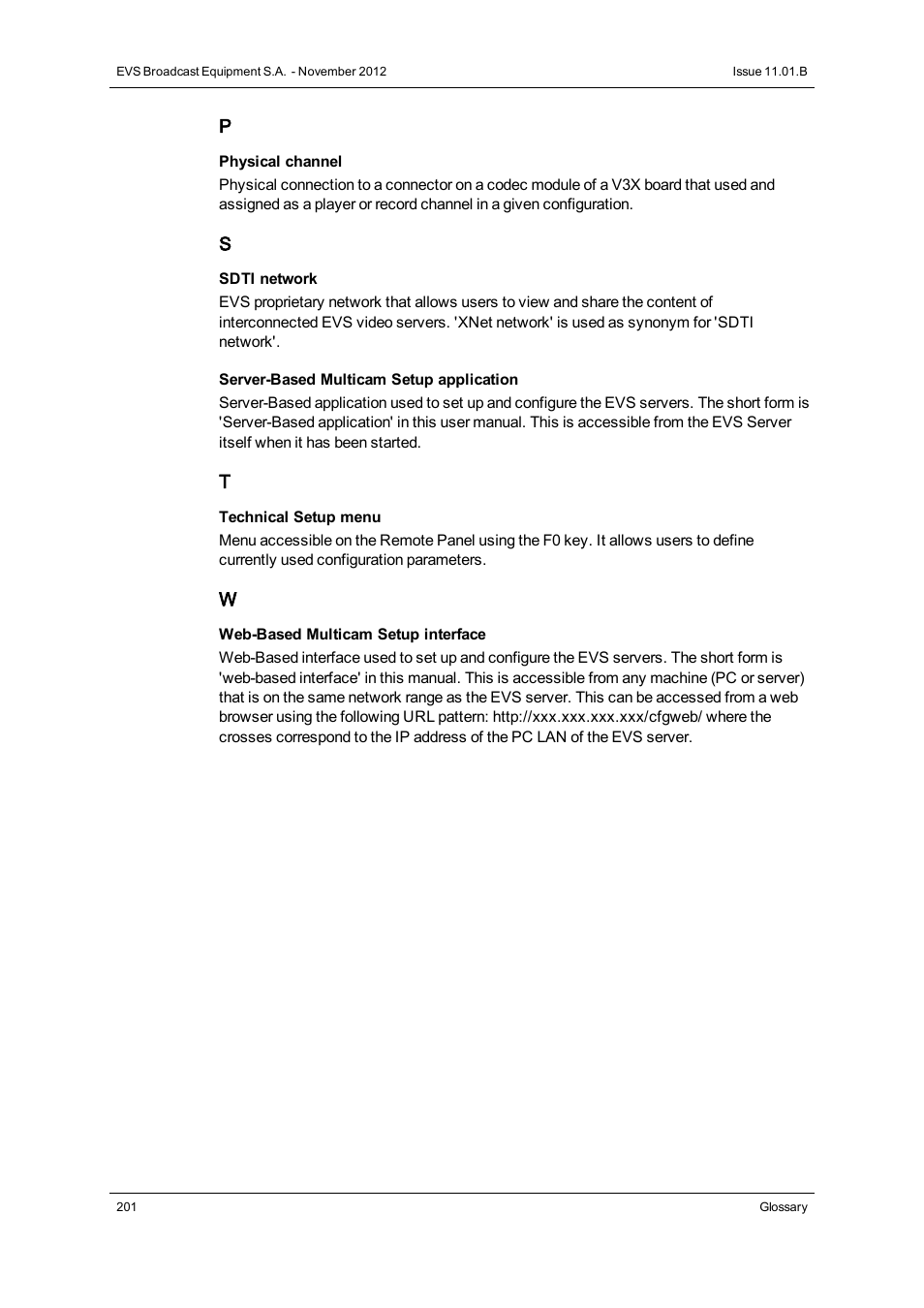 EVS XS Version 11.01 - November 2012 Configuration Manual User Manual | Page 211 / 212