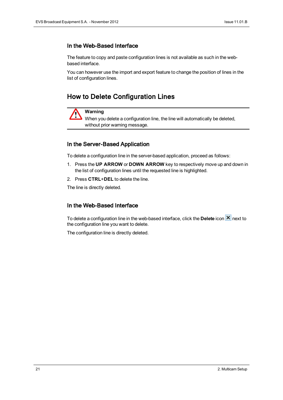 How to delete configuration lines | EVS XS Version 11.01 - November 2012 Configuration Manual User Manual | Page 31 / 212