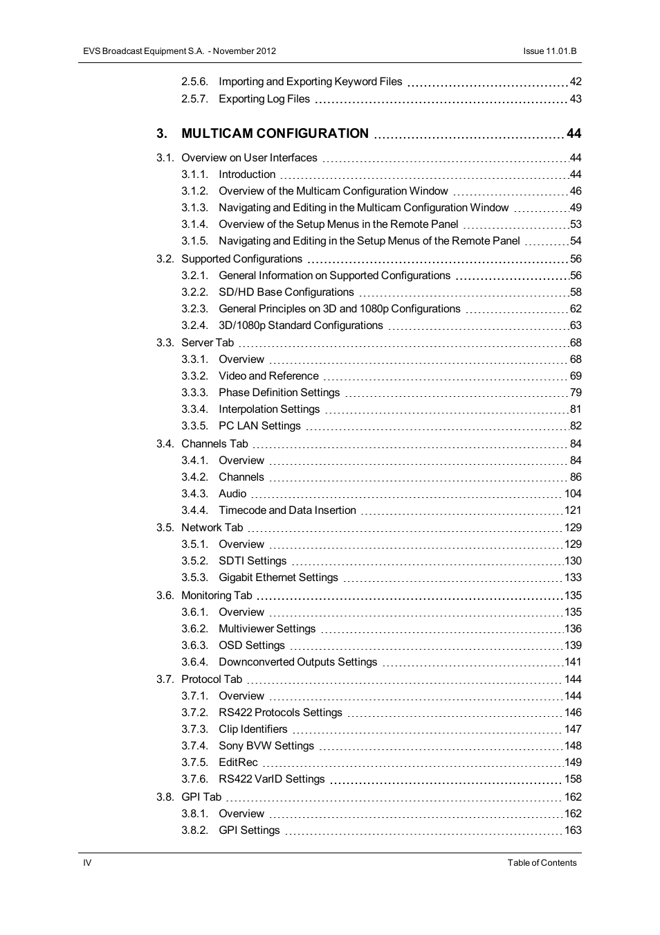 EVS XS Version 11.01 - November 2012 Configuration Manual User Manual | Page 6 / 212
