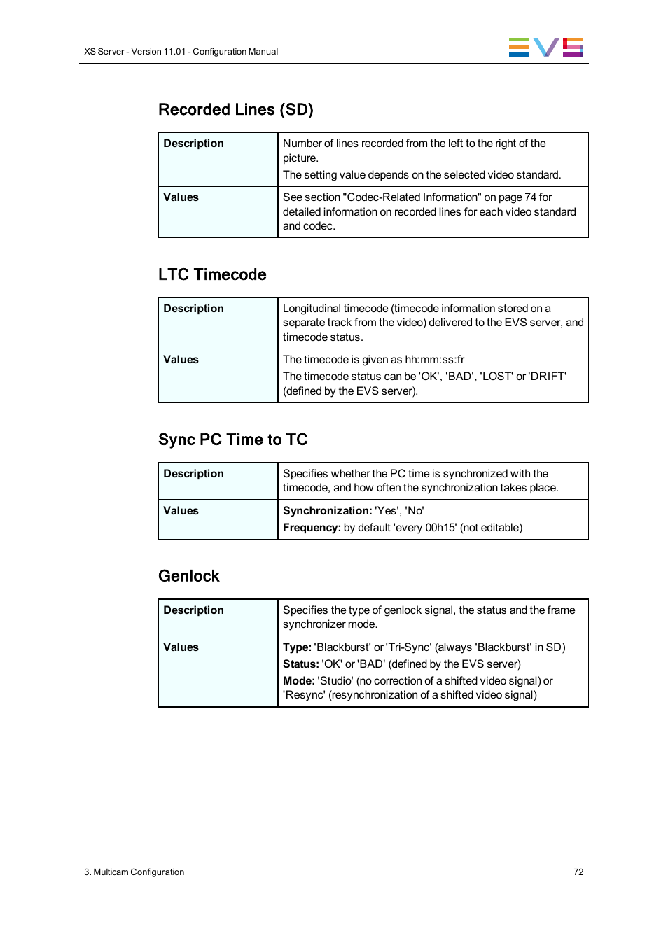 Recorded lines (sd), Ltc timecode, Sync pc time to tc | Genlock | EVS XS Version 11.01 - November 2012 Configuration Manual User Manual | Page 82 / 212