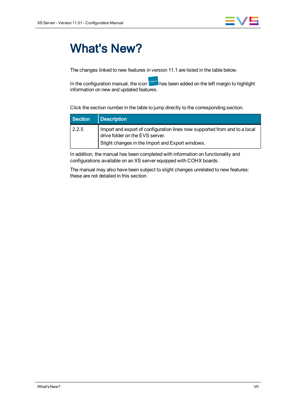 What's new | EVS XS Version 11.01 - November 2012 Configuration Manual User Manual | Page 9 / 212