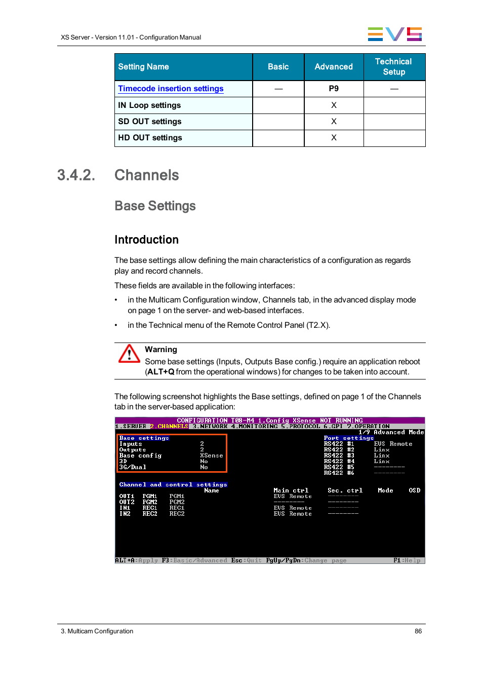 Channels, Base settings, Introduction | EVS XS Version 11.01 - November 2012 Configuration Manual User Manual | Page 96 / 212