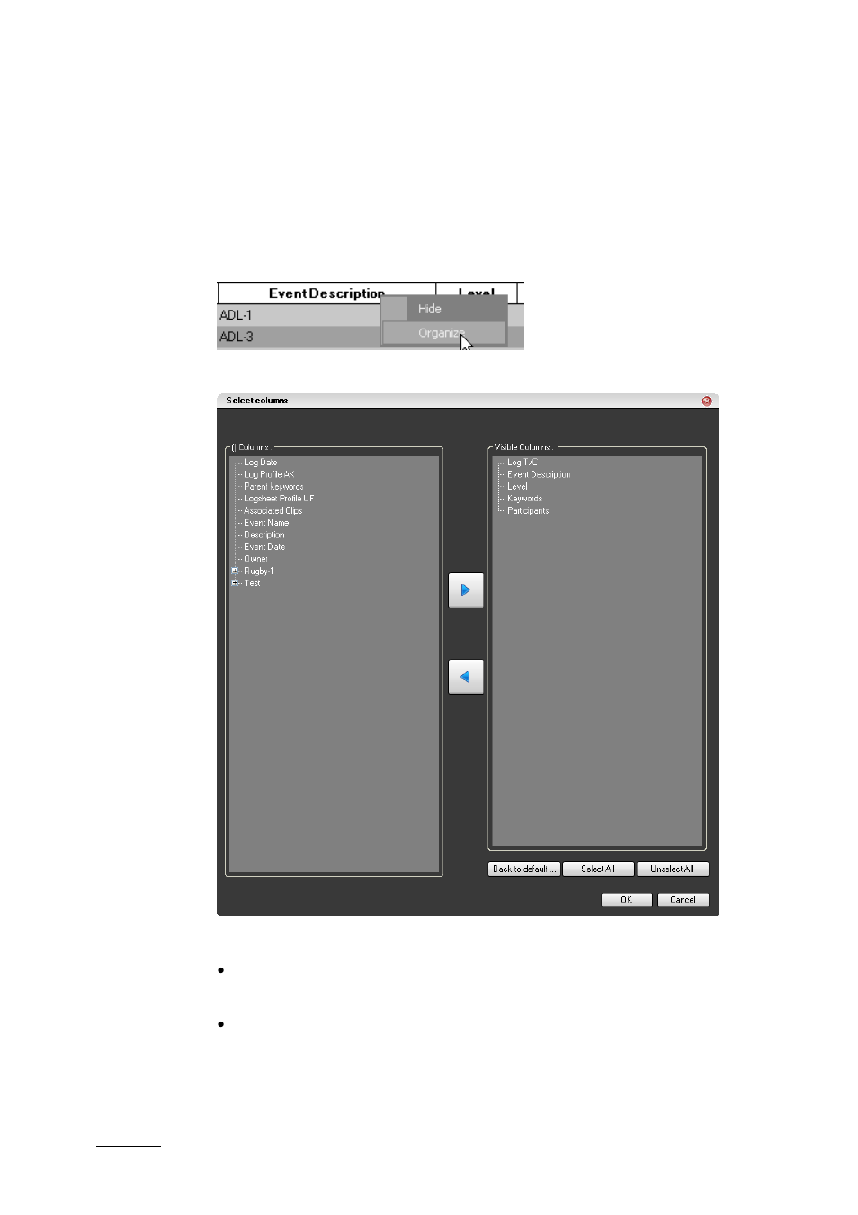 Organizing columns in the log sheet, How to add columns to the log sheet | EVS IPDirector Version 5.6 - May 2009 Part 2 User's Manual User Manual | Page 21 / 93