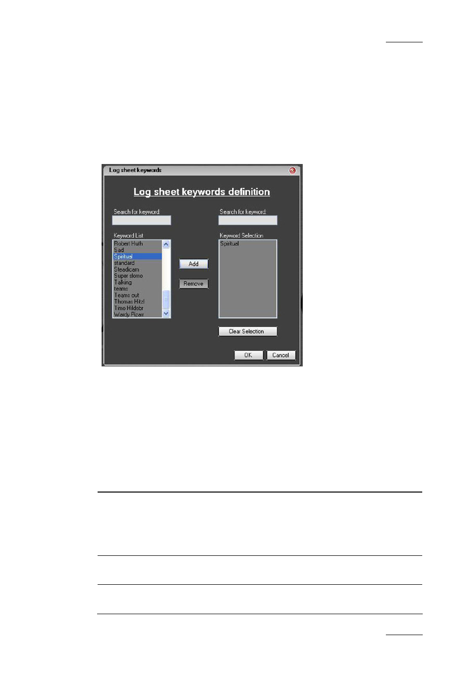 2 step 2: defining the log sheet keywords, Fields in the log sheet keyword definition window | EVS IPDirector Version 5.6 - May 2009 Part 2 User's Manual User Manual | Page 28 / 93